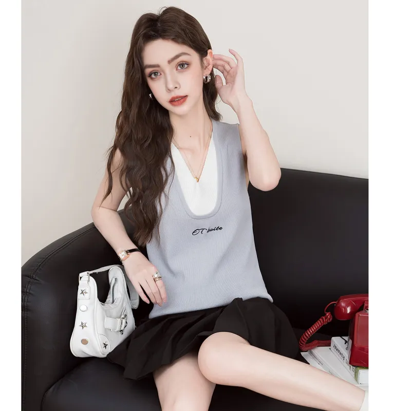 FAWENXIANGZI Tank Tops Women's Gray Blue-2