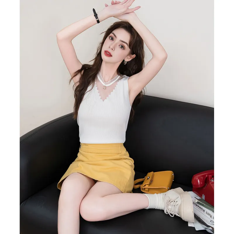 FAWENXIANGZI Tank Tops Women's White-1