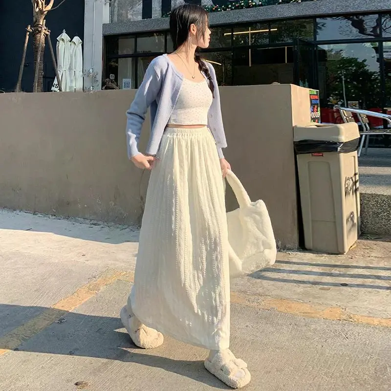 YINLEI Knit Long Skirts Women's Apricot-4