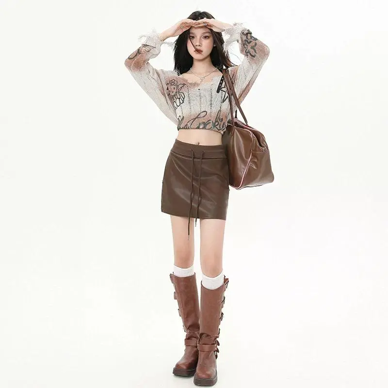 YINLEI Leather Short Skirts Women's-3