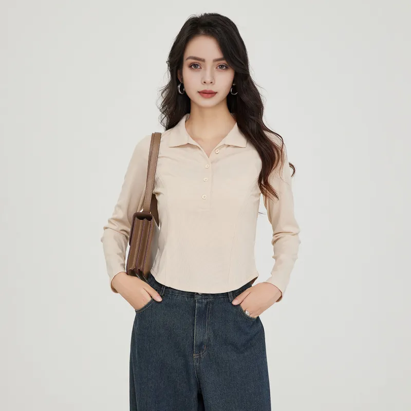 FAWENXIANGZI Crop Tops Women's Apricot-1