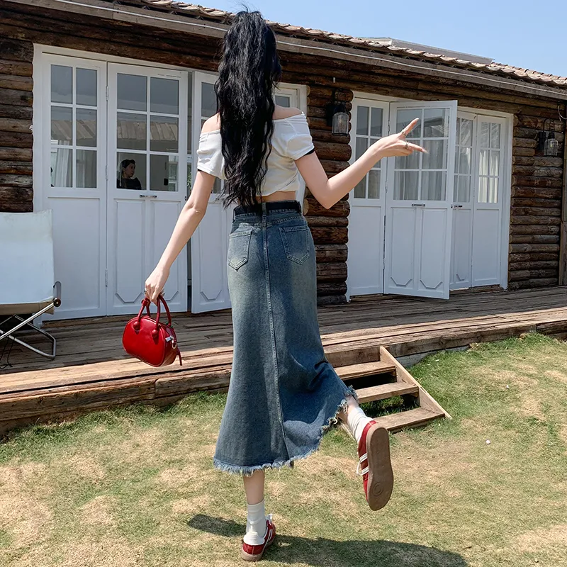 YINLEI Denim Long Skirt Women's-2