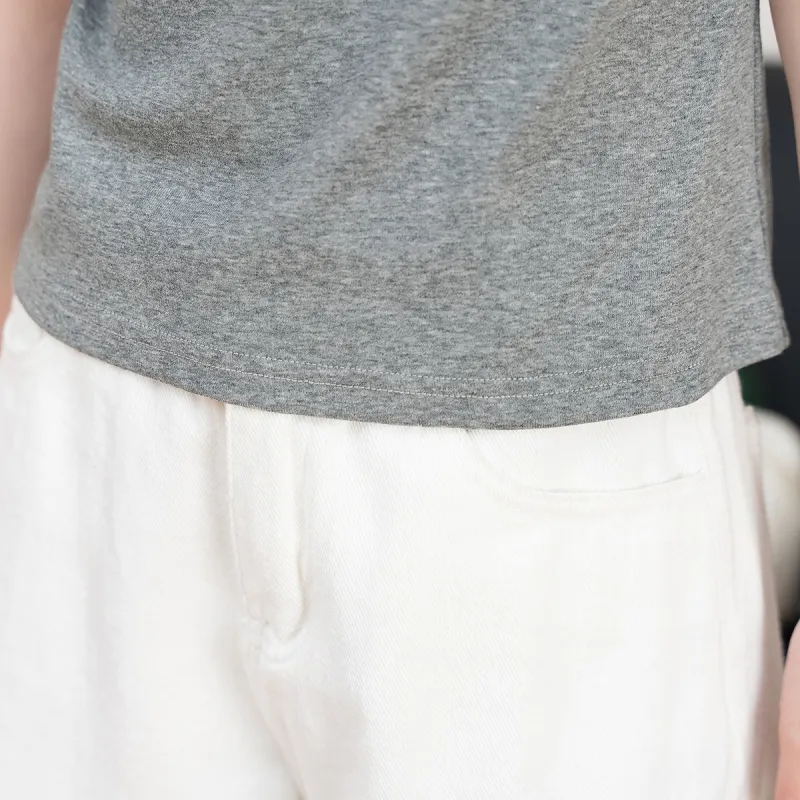 FAWENXIANGZI Crop Tops Women's Heather Gray-2