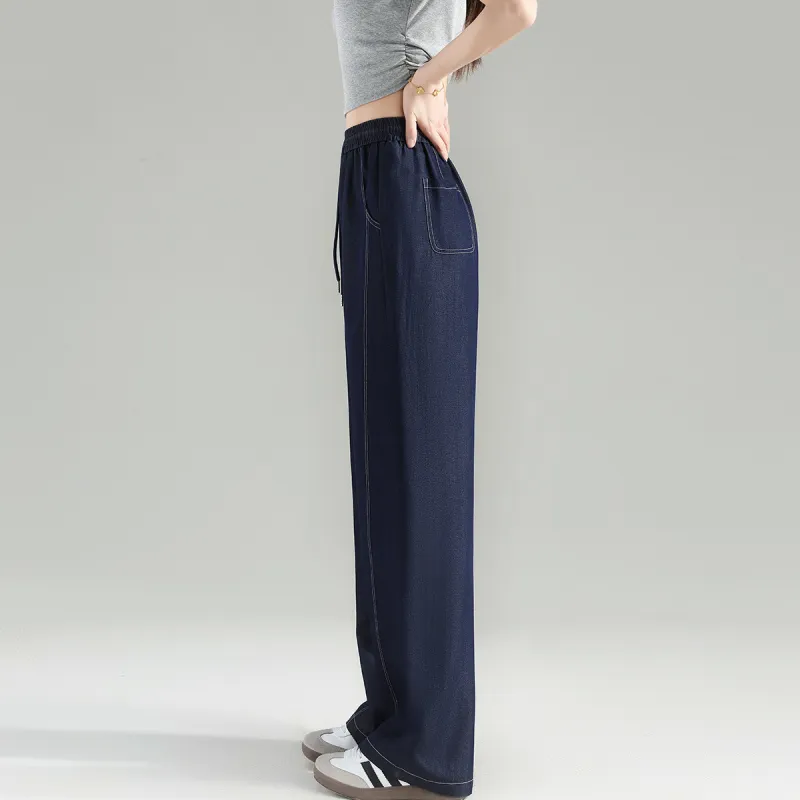 Tonlion Casual Pants Women's Dark Denim Blue-8