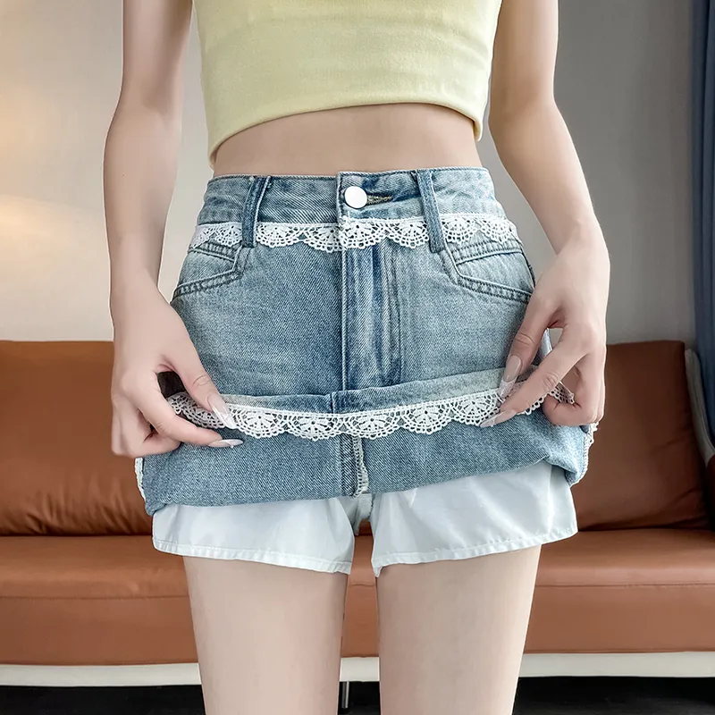 YINLEI Denim Short Skirts Women's-3
