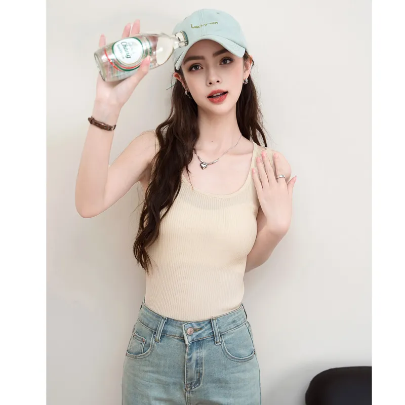 FAWENXIANGZI Tank Tops Women's Beige Yellow-3