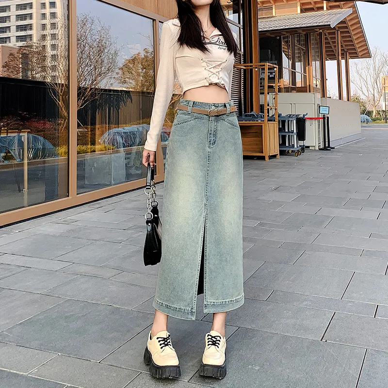 YINLEI Denim Long Skirt Women's-2