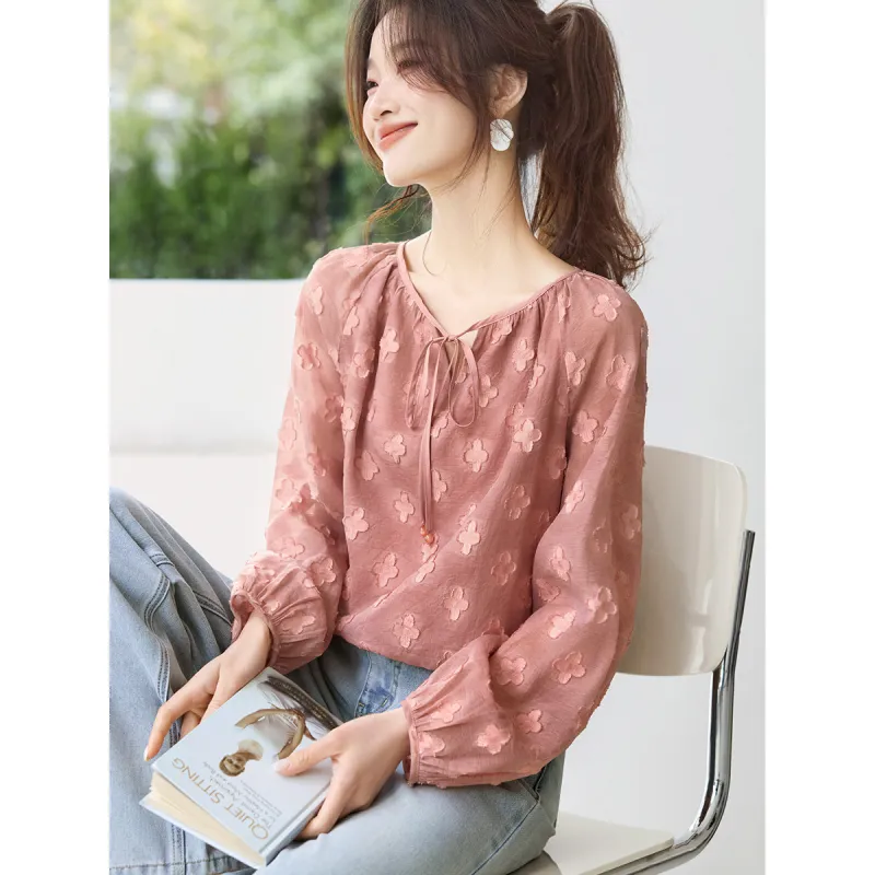 Mo Han Yi Mei Shirts Women's Gray Pink-1
