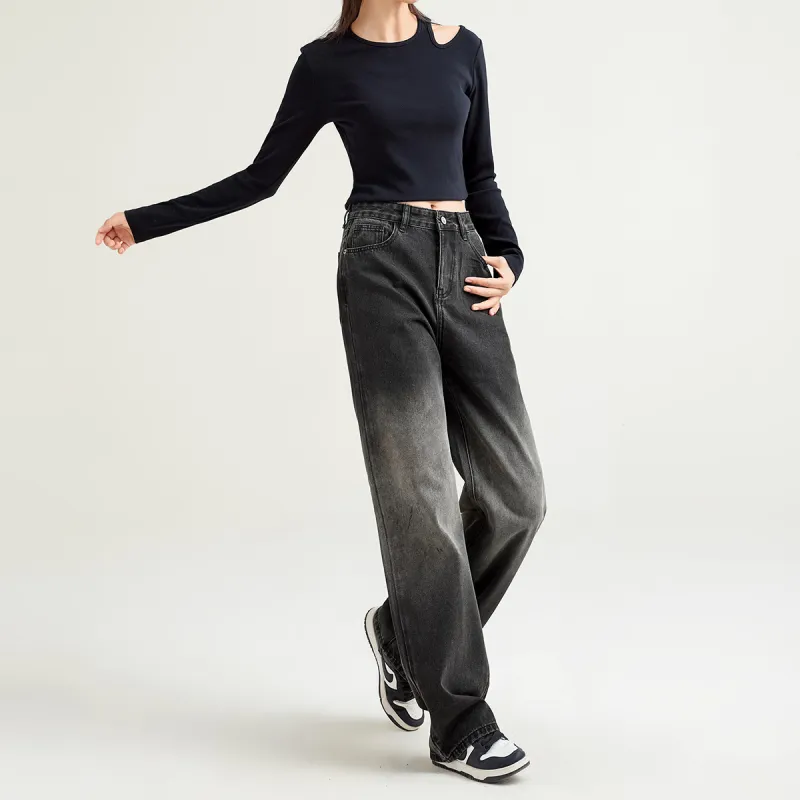 FAWENXIANGZI Jeans Women's Black-2