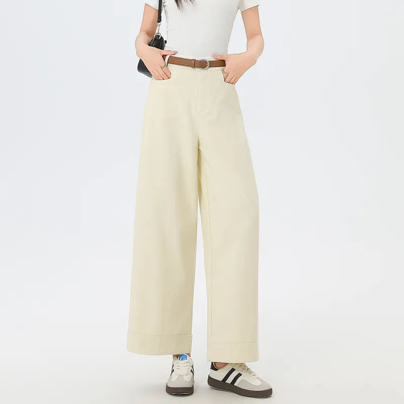FAWENXIANGZI Jeans Women's Beige Yellow-1