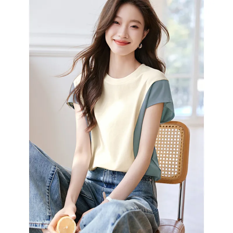 Mo Han Yi Mei T Shirts Women's Blue & White-3
