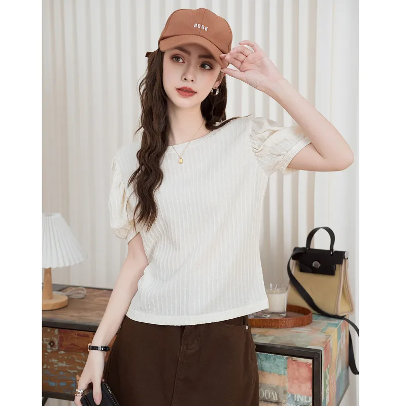 FAWENXIANGZI Puff Sleeve T Shirt Women's-1