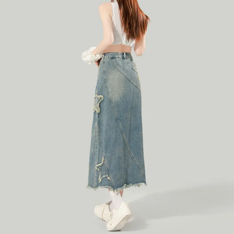 MPOX Denim Long Skirts Women's Blue-2