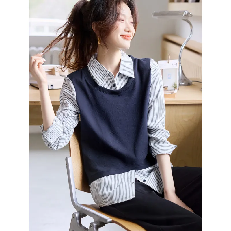 Mo Han Yi Mei Shirts Women's Navy Blue-2