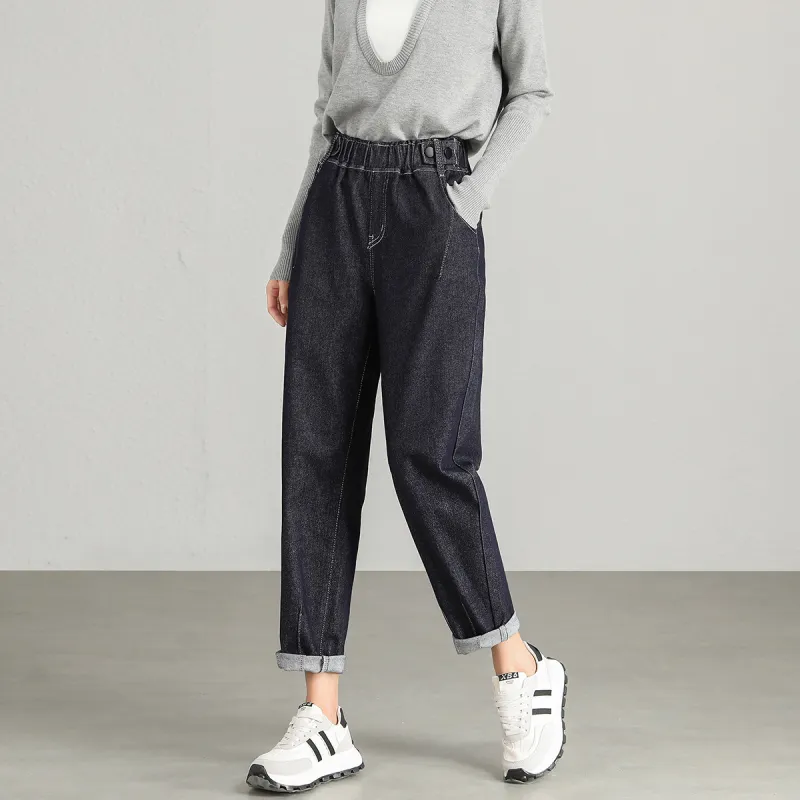 FAWENXIANGZI Jeans Women's Dark Blue-6