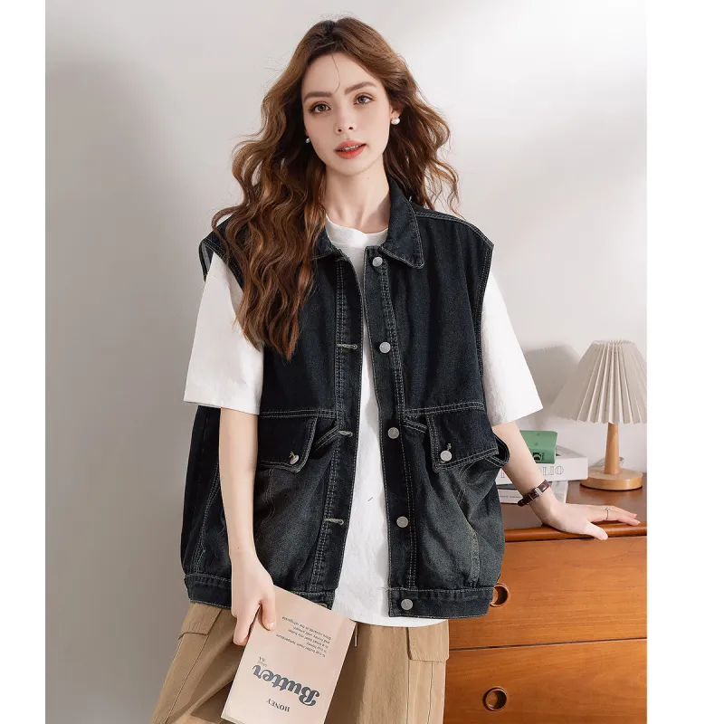 FAWENXIANGZI Vests Women's Blue Black-3