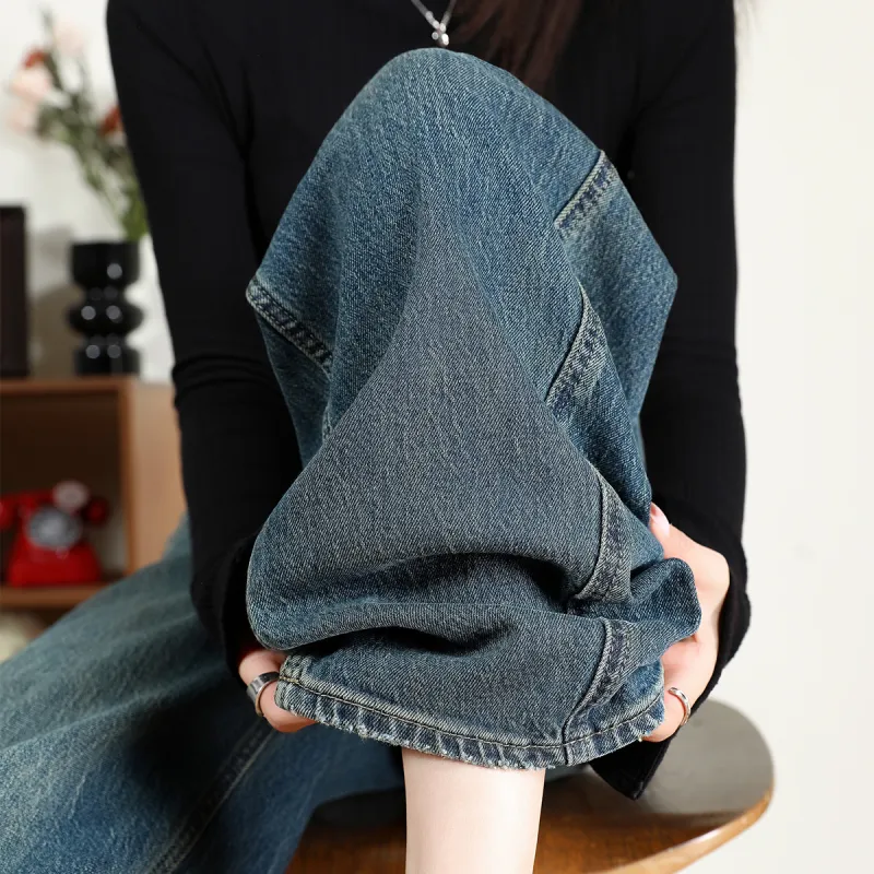 FAWENXIANGZI Jeans Women's Vintage Blue-9