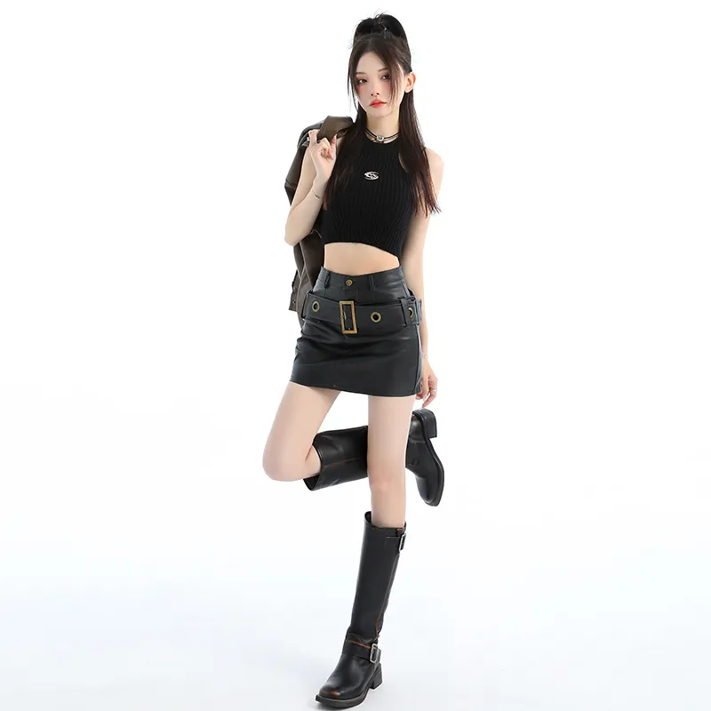 YINLEI Leather Short Skirts Women's-1