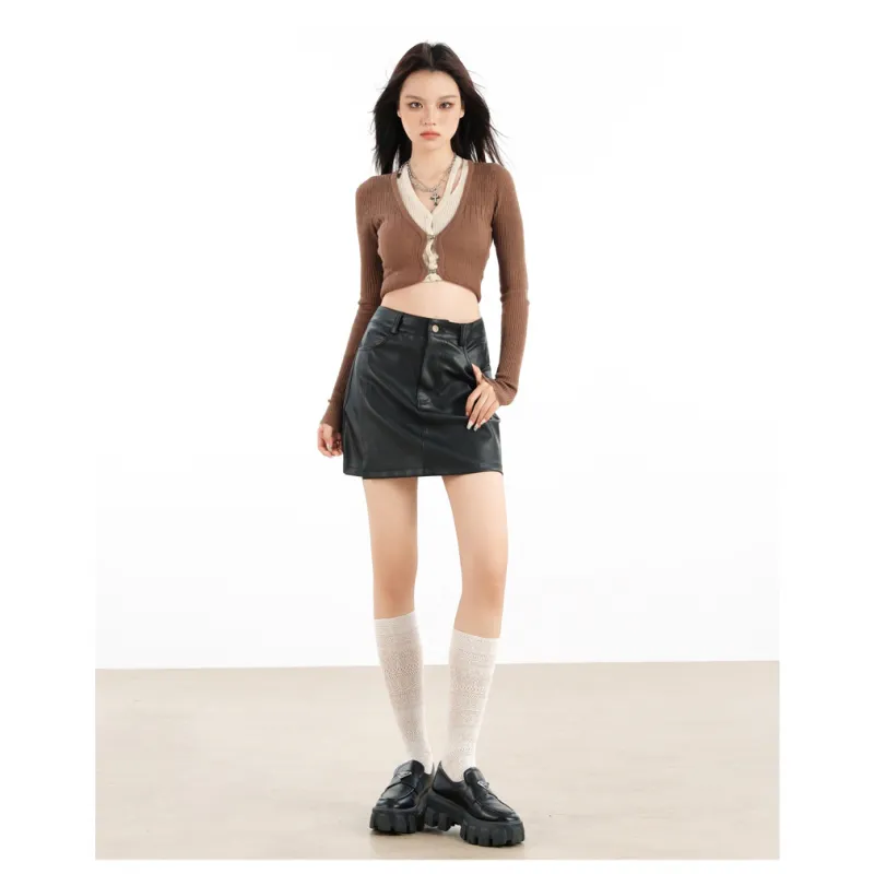 YINLEI Leather Short Skirts Women's-2