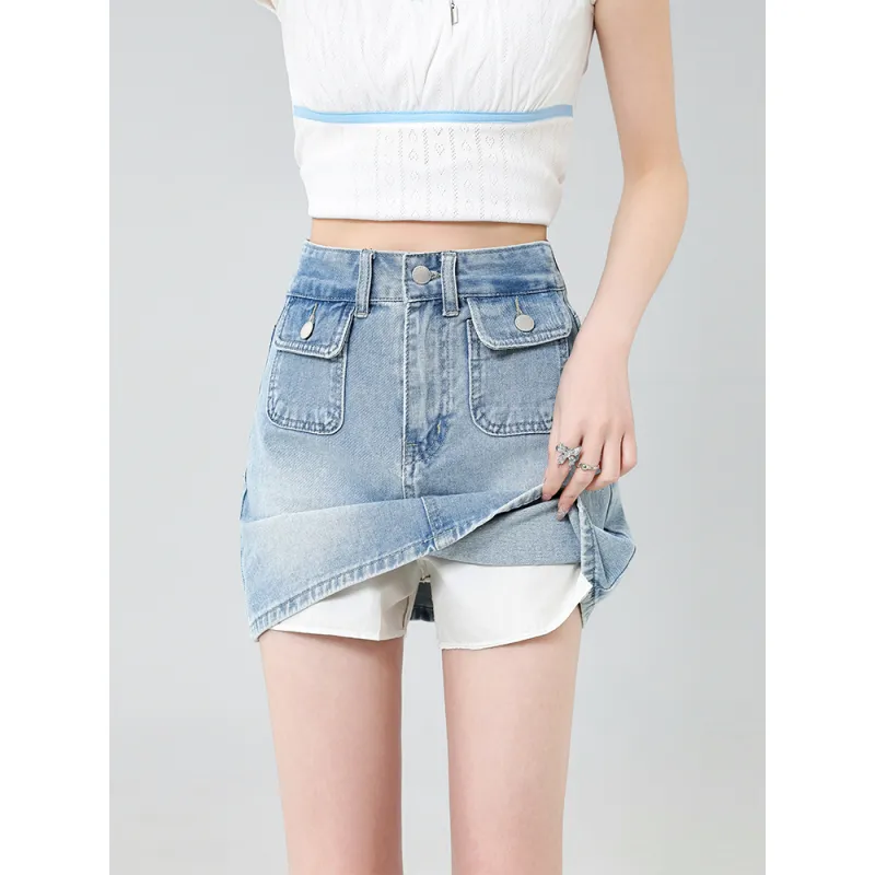 YINLEI Denim Short Skirts Women's-4