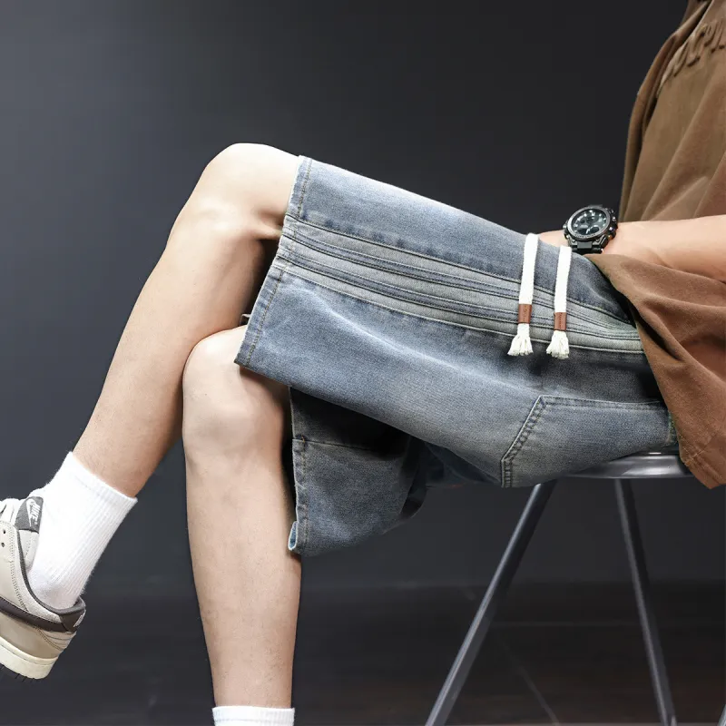 Tonlion Denim Shorts Men Light Denim Blue-6