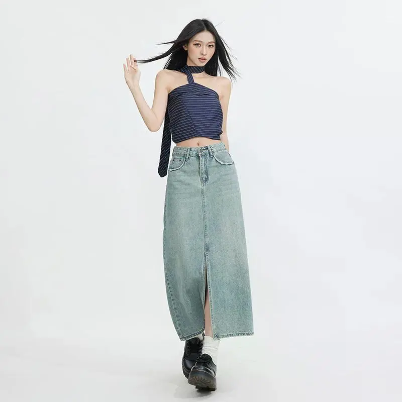 YINLEI Denim Long Skirt Women's-1