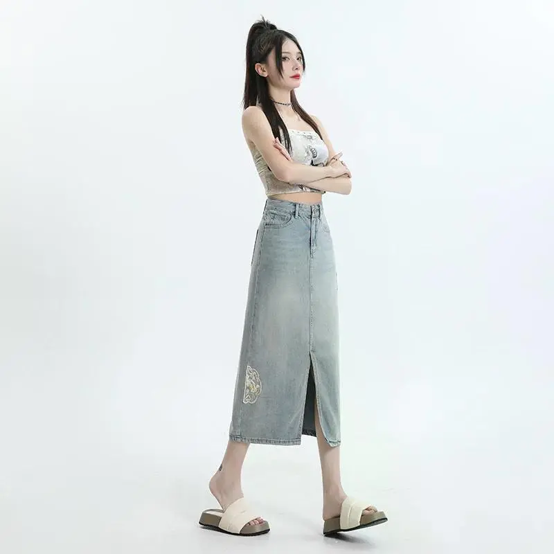 YINLEI Denim Long Skirt Women's-2