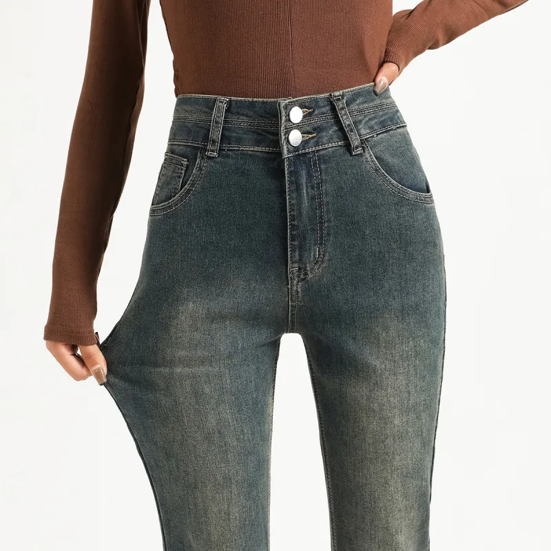 FAWENXIANGZI Jeans Women's Vintage Blue-5
