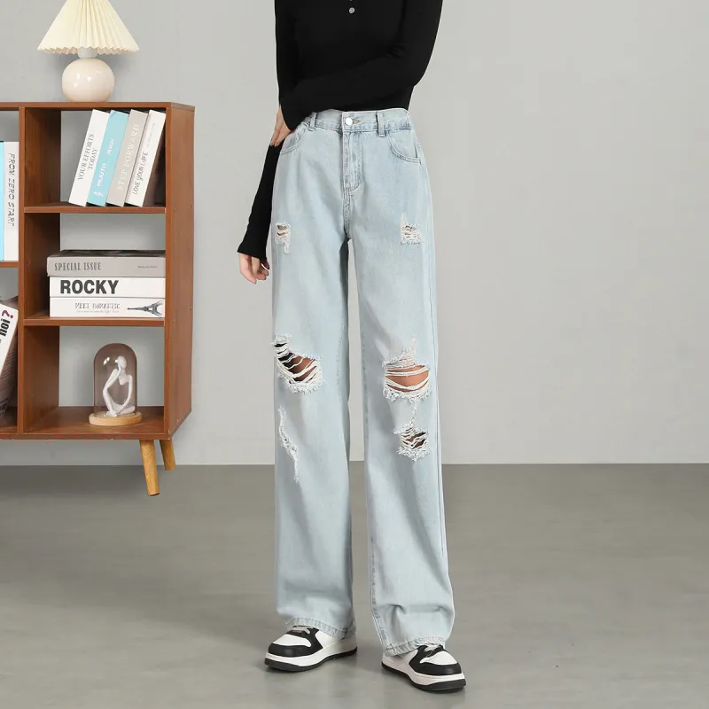 FAWENXIANGZI Jeans Women's Light Blue-5