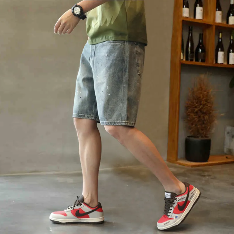 Tonlion Denim Shorts Men Vintage Light Blue-1
