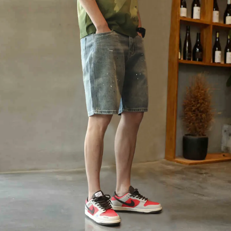 Tonlion Denim Shorts Men Vintage Light Blue-2