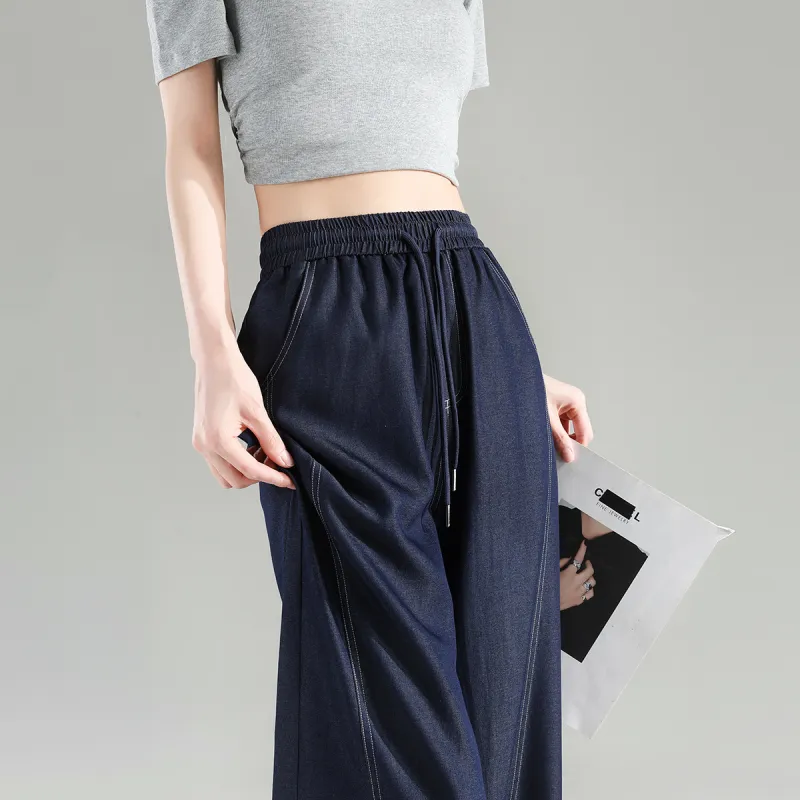 Tonlion Casual Pants Women's Dark Denim Blue-2