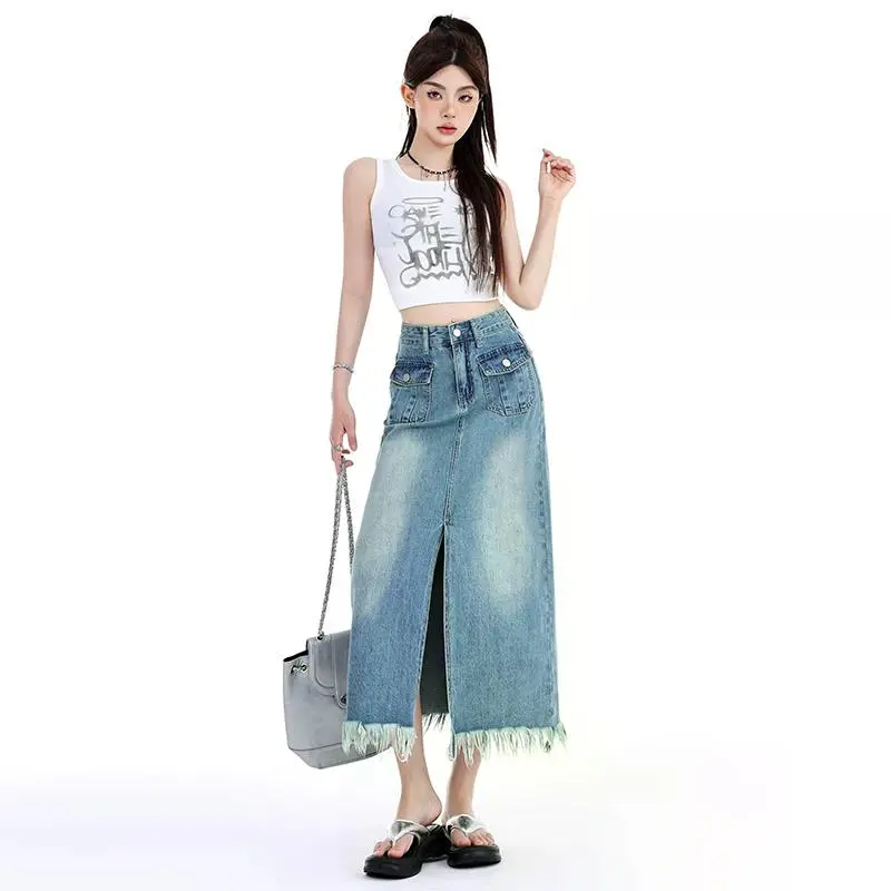 YINLEI Denim Long Skirt Women's-1