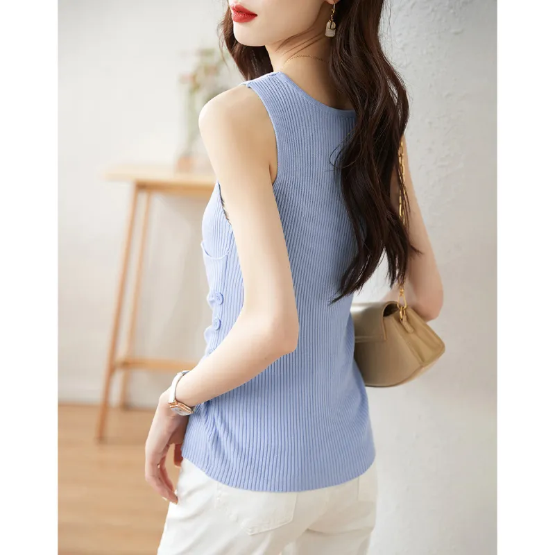 Mo Han Yi Mei Tank Tops Women's Gray Blue-5