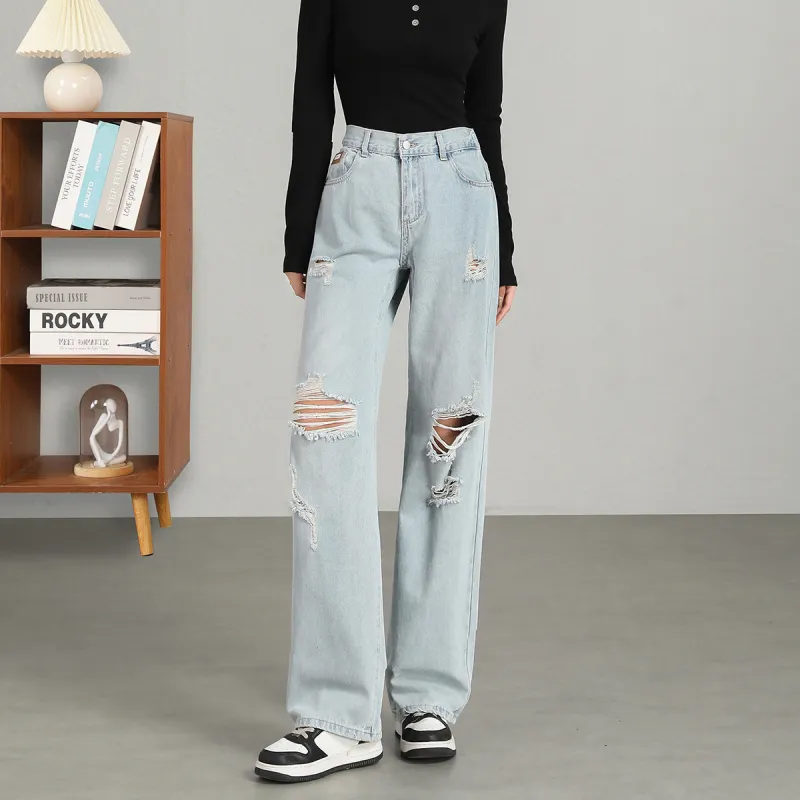 FAWENXIANGZI Jeans Women's Light Blue-3