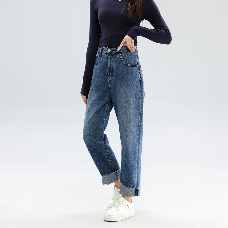 FAWENXIANGZI Jeans Women's Dark Blue-6