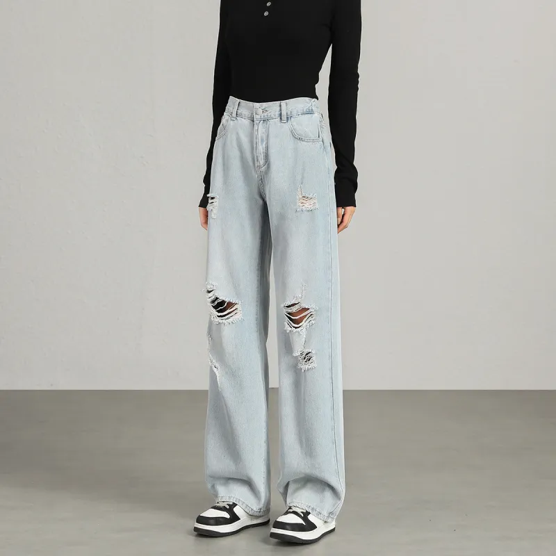 FAWENXIANGZI Jeans Women's Light Blue-4