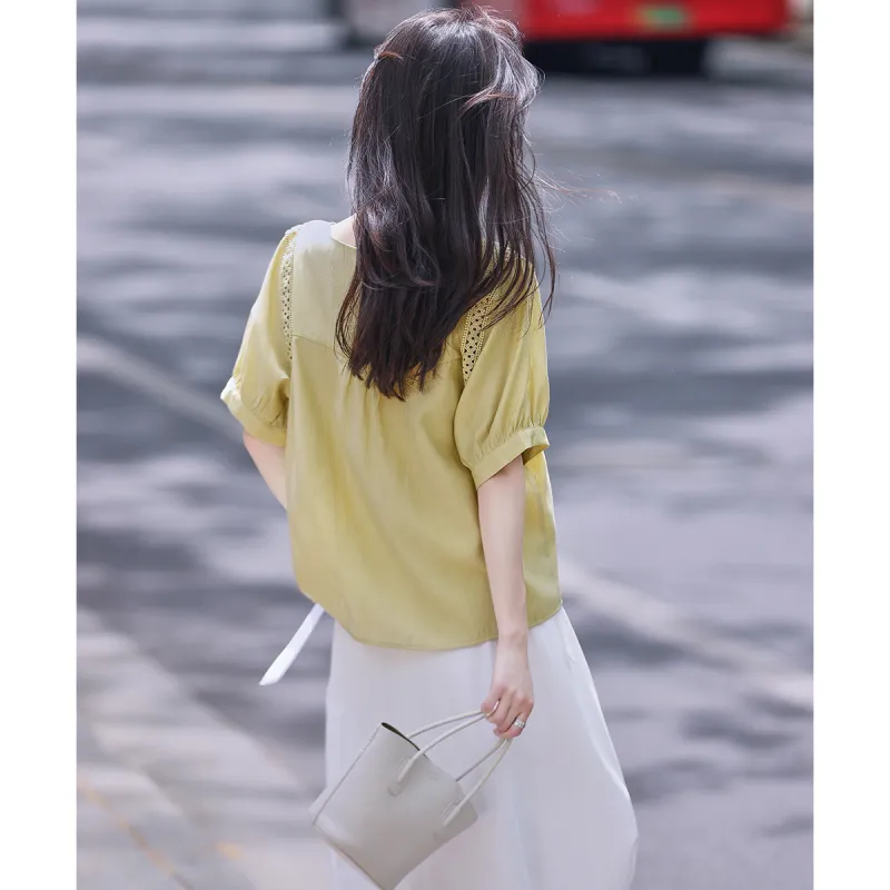 Still quiet Shirts Women's Yellow Green-4