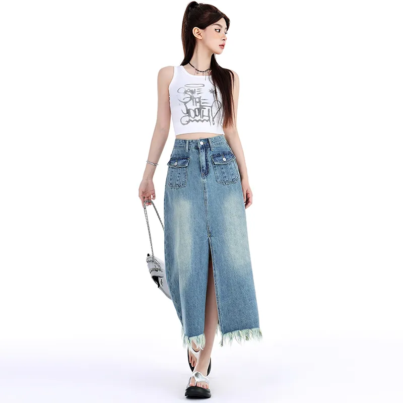 YINLEI Denim Long Skirt Women's-2