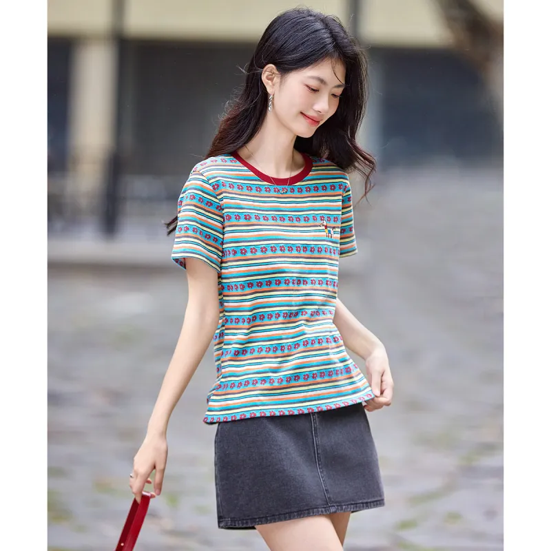 Still quiet T Shirts Women's Red/Multicolor-2