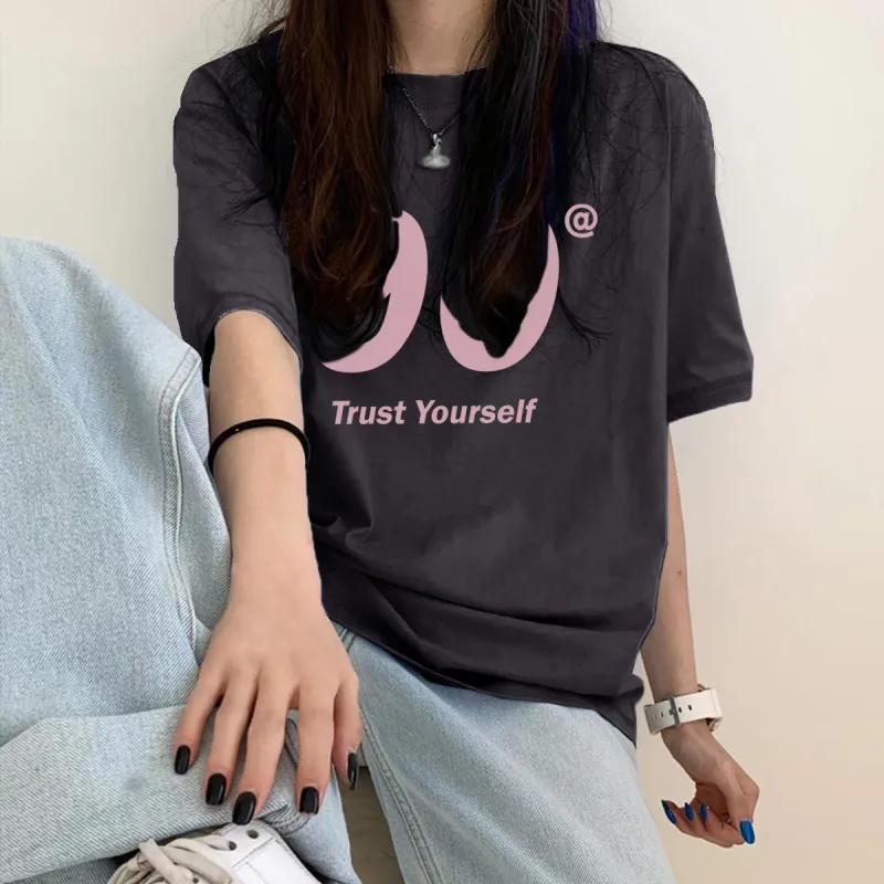 Tonlion T Shirts Women's Charcoal Gray-3