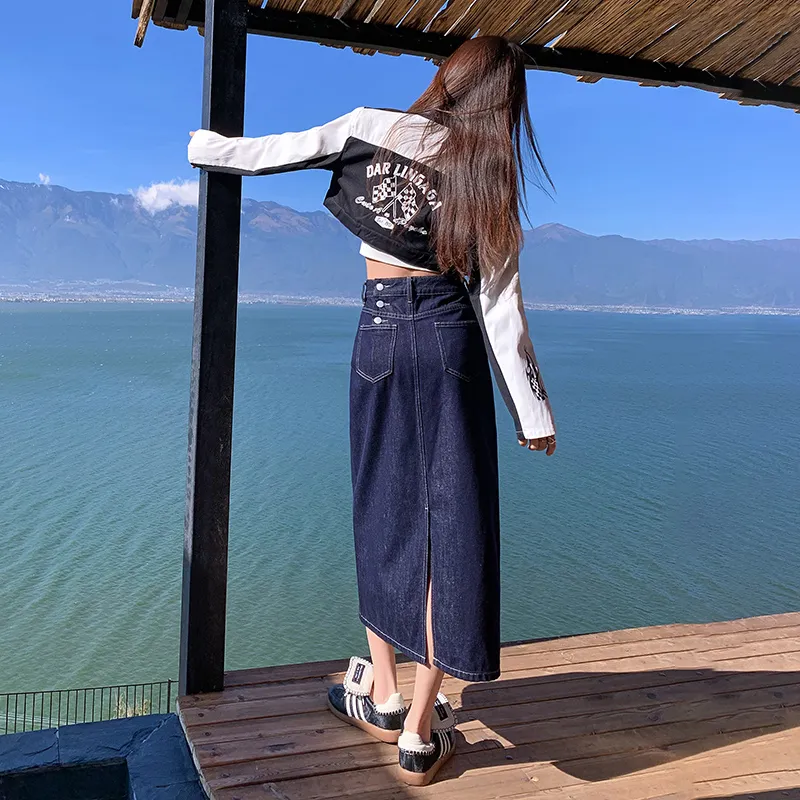YINLEI Denim Long Skirt Women's-3