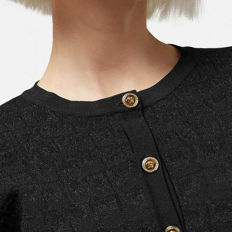 VERSACE Button Up Cropped Knitted Cardigan-5