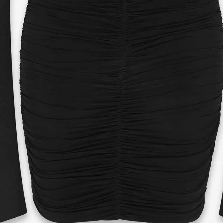SAINT LAURENT Draped V Neck Long Sleeved Dress-2