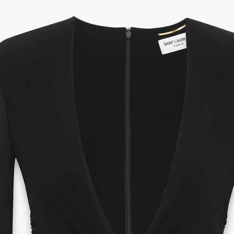 SAINT LAURENT Draped V Neck Long Sleeved Dress-5