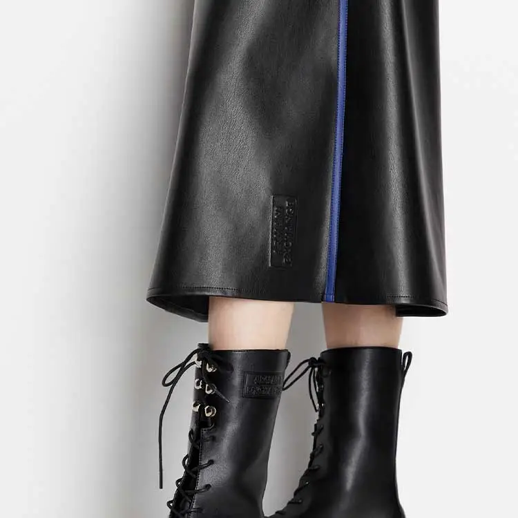 ARMANI EXCHANGE FW23 Leather Long Skirt Women's Black-5