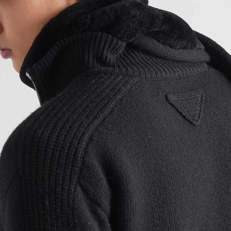 PRADA Triangle Logo Zip Up Cardigan-3