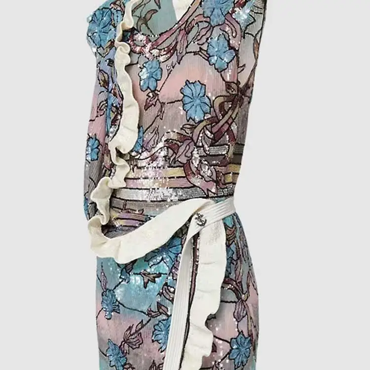 LOUIS VUITTON Asnières Sequin Ruffle Trim Wrap Dress-4