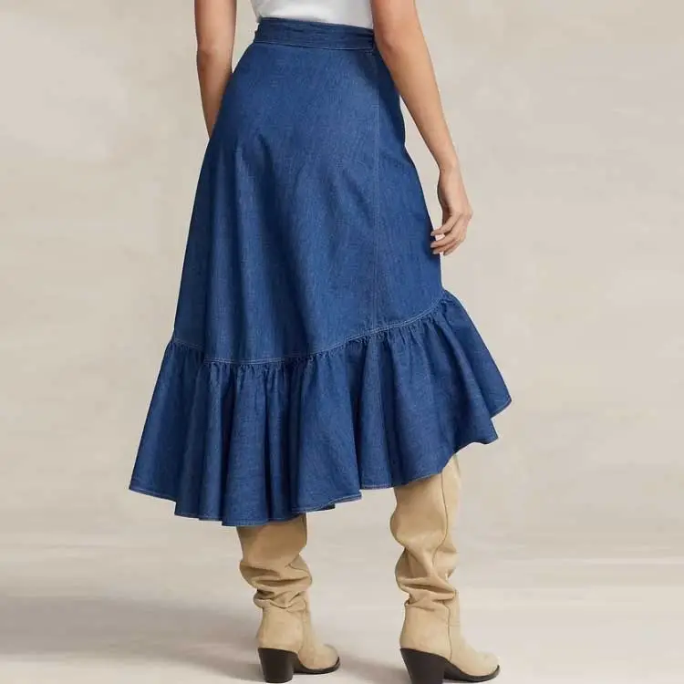 Polo Ralph Lauren FW23 Denim Long Skirt Women's Marine Blue-2