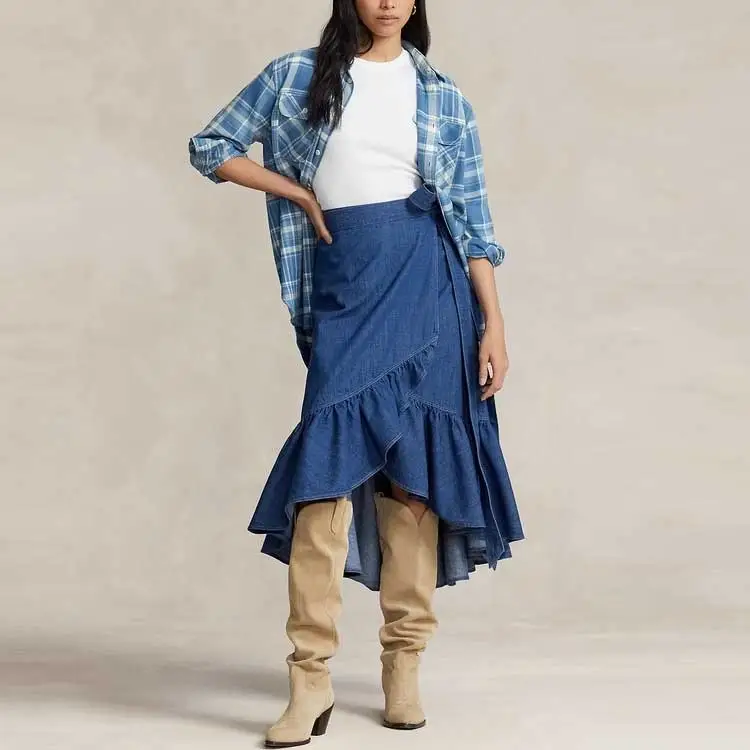 Polo Ralph Lauren FW23 Denim Long Skirt Women's Marine Blue-3